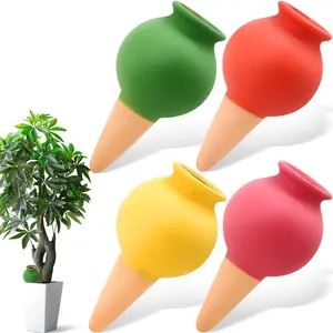 4-Pack Terracotta Self-Watering Spikes | Eco-Friendly Iron-Rich Clay Olla Irrigation System | Vacation Plant Sitter for Potted Flowers, Herbs, and Succulents