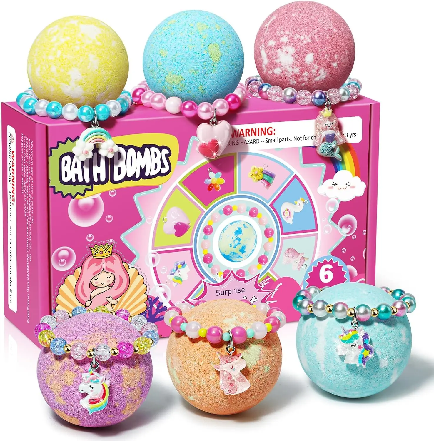 Unicorn Bath Bombs for Kids Girls with Bracelet Inside, Easter Basket Stuffers Bubble Bath Toys Birthday Gifts for 4 5 6 7 8 Year Old Girl Daughter Granddaughter