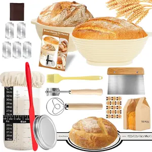 24 PCS Sourdough Starter Kit w/ 34oz Sourdough Starter Jar, Sourdough Bread Baking Supplies 9" Round & 10" Oval Silicone Banneton Bread Proofing Baskets & Baking Tools Set, Ideal Gift for Baking Gift