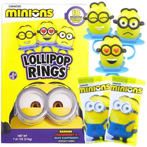 Minions Lollipop Rings, Individually Wrapped Candy for Birthday Party Favors, Assorted Flavors and Characters, 18 Suckers