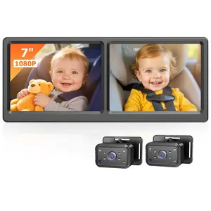Baby Car Camera for 2 Kids, 7 Inch HD 1080P Split Screen Dual Car Camera Baby Monitor, 150° Wide View with 2 IR Night Vision, Easily Install with Crystal Clear Wide View outdoorfun