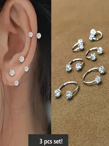Shiny Glossy Horseshoe Ball Ring Earrings for Women & Girls, Fashionable Hoop Earrings, Luxurious Design with Full Zircon Inlay, Perfect Gift Set