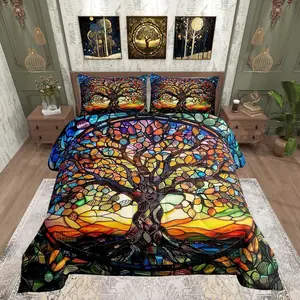 Tree Life Bedding Set,Modern Artwork Comforter Abstract Nature Landscape Comforter Set,Yellow Blue Duvet Set, Quilt Set