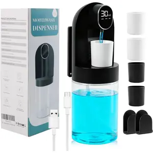 Mouthwash Dispenser for Bathroom, Automatic Mouthwash Dispenser, 20.29 oz Touchless Electric Wall Mounted Mouth Wash Dispenser, 4 Modes with 4 Magnetic Cups for Kids & Adults,Bathroom Accessories Set