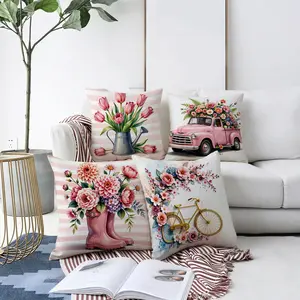 4pcs Tulip Bouquet Throw Pillow Covers, Multiple Specifications Available, Multi - Color, Soft Fabric for Home Decor, Living Room, Bedroom, Bedroom Decorative Accessories, Fresh & Cheerful Style, Ideal for Home Decoration Enthusiasts