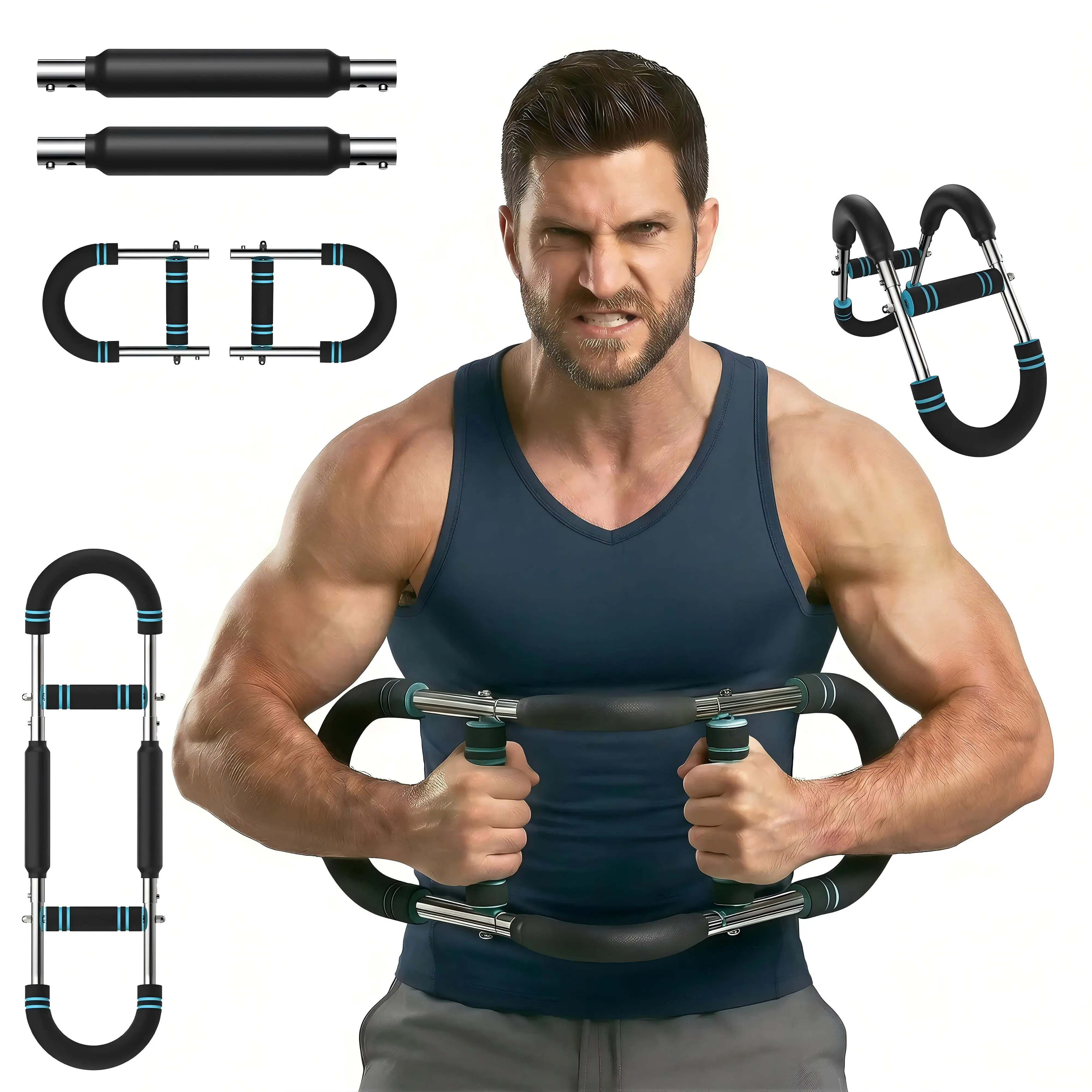 Adjustable Power Twister Bar，with Portable Spring Resistance, Ideal for Upper Body Strength Training, Builds Muscles for Chest Shoulders and Arms, Home Gym Fitness Equipment for Men
