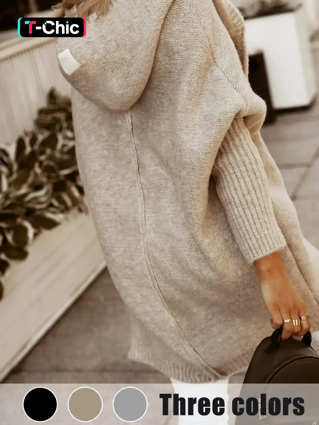 Women's Chunky Soft Oversized Loose Open Front Hooded Knitted Cardigan, Casual Cardigans, Casual Batwing Sleeve Cardigan Outfits, Women Long Sleeve Knitwear for Fall & Winter, Womenswear, Knitted Cardigan Tops, Knitting, Chunky Knitted Sweater