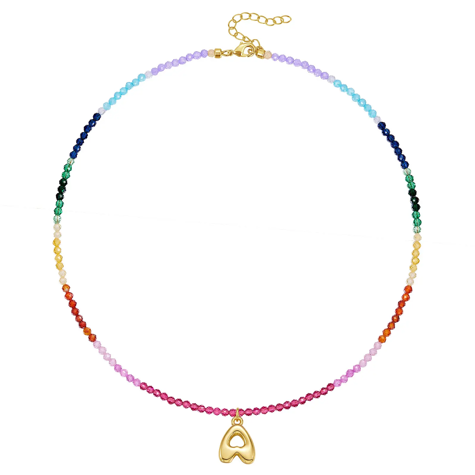 KISSYAN Beaded Initial Necklace for Women, 14K Gold Plated Bubble Letter Pendant Rainbow Gemstone Choker Colorful Summer Beach Jewelry,summerwins