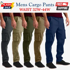 Mens Cargo Pant 100% Cotton Slim-Fit Relaxed Tactical Hiking Heavy Duty Workwear 6 Pockets Outdoor Cargo Works Pants 32W-44W