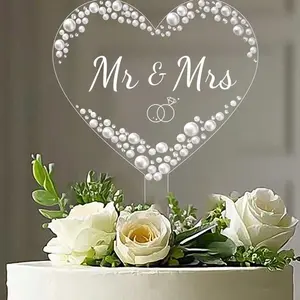 Acrylic Wedding Cake Decorations Couple Set, Wedding Cake Topper, Pearl & Rhinestone Decoration, Reusable Easy Installation, Bohemian Style for Engagement Anniversary