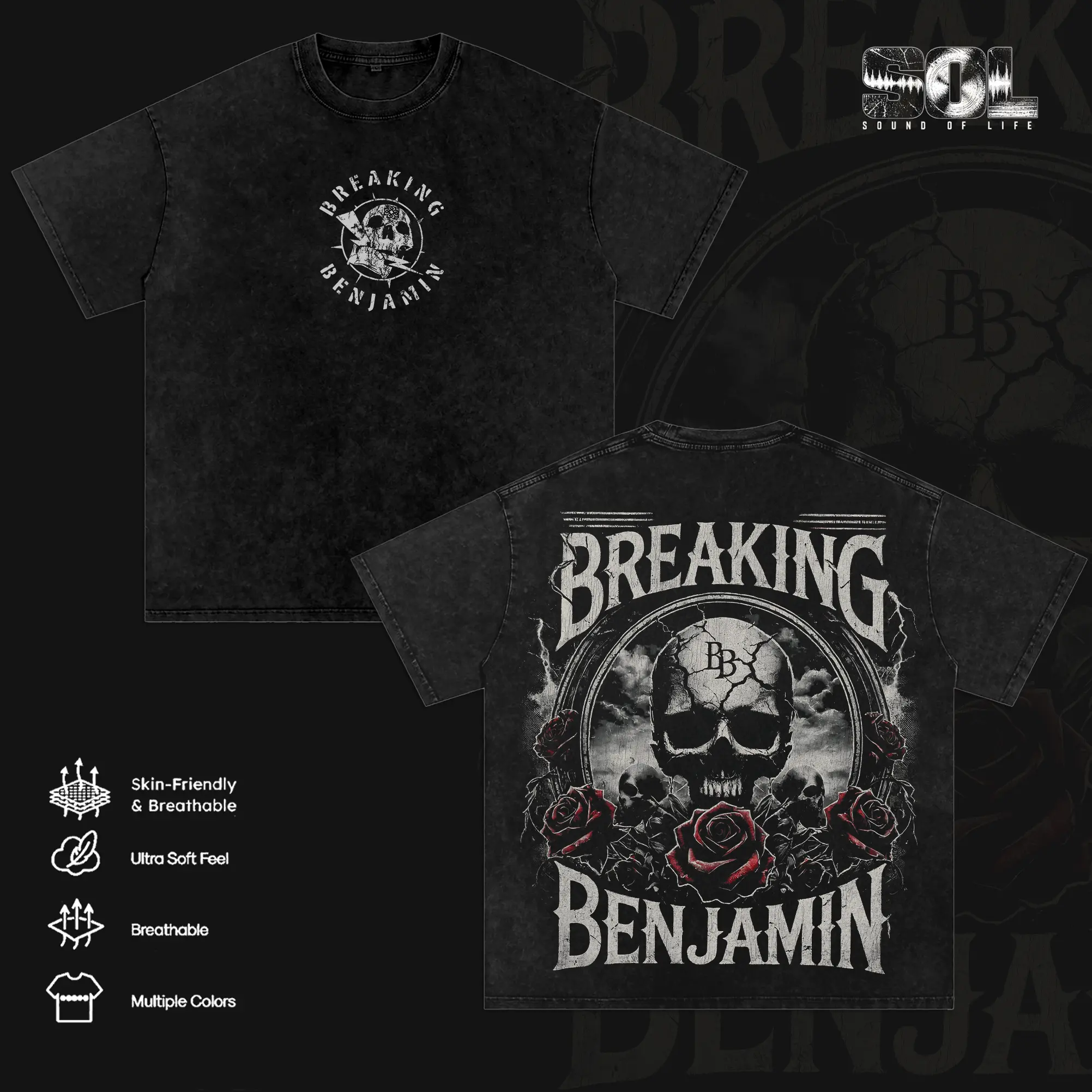 Breaking Benjamin Tee Washed – Vintage Heavy Cotton Oversize Unisex Alternative Metal, Post-Grunge, Hard Rock Band Hoodie, T-Shirt & Sweatshirt, Retro Y2K Rock Streetwear Graphic Top, Arena Live Tour Concert Merch for Music Fans