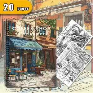 20-Page Japanese Coffee Shop Flower Shop Coloring Book, Adult Stress Relief, Unique Cover Design, Waterproof Paper, Perfect Gift