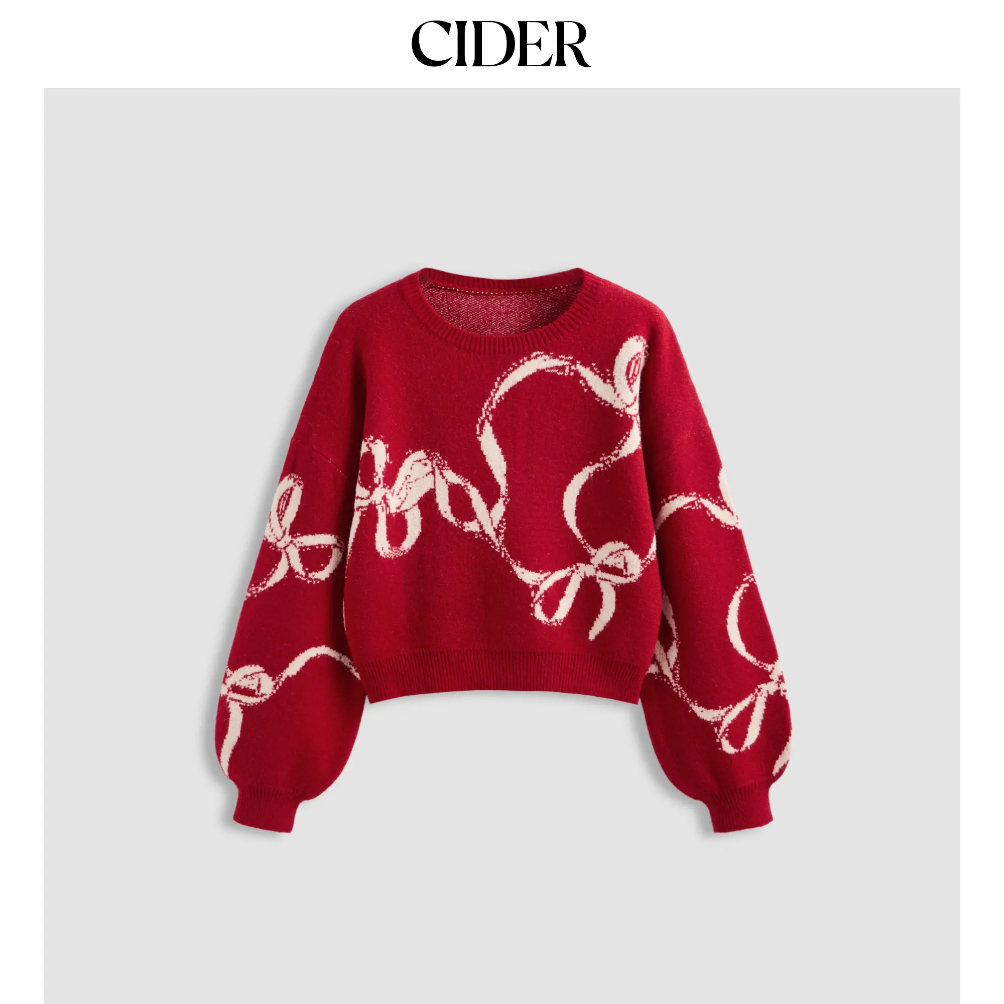 Cider [4 colors, size 0-26] Knitted Bowknot Graphic Oversized Sweater