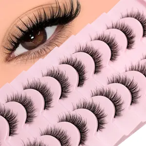 GROINNEYA 10 Pairs Fluffy Eye Lashes 3D Natural False Eyelashes Clear Band Full Strip Lashes Short Wispy Lashes Strips Volume Fake Eyelashes Reusable Makeup Essential For Daily Wear Strip Lashes