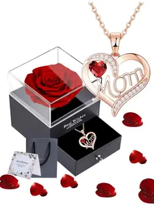 Zircon I Love You Mom Necklace, Love Heart Necklace, Luxury Rose Gift Box + Greeting Card Set, Mother's Day Birthday Gifts for Mom, Unique Jewelry Presents from Daughters and Sons