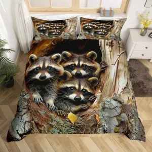 Feelyou Raccoon Theme Duvet Cover Set - Breathable, 3D Printed, Super Soft, Machine Washable Decorative Bedding Set (King, Twin Sizes, No Comforter)