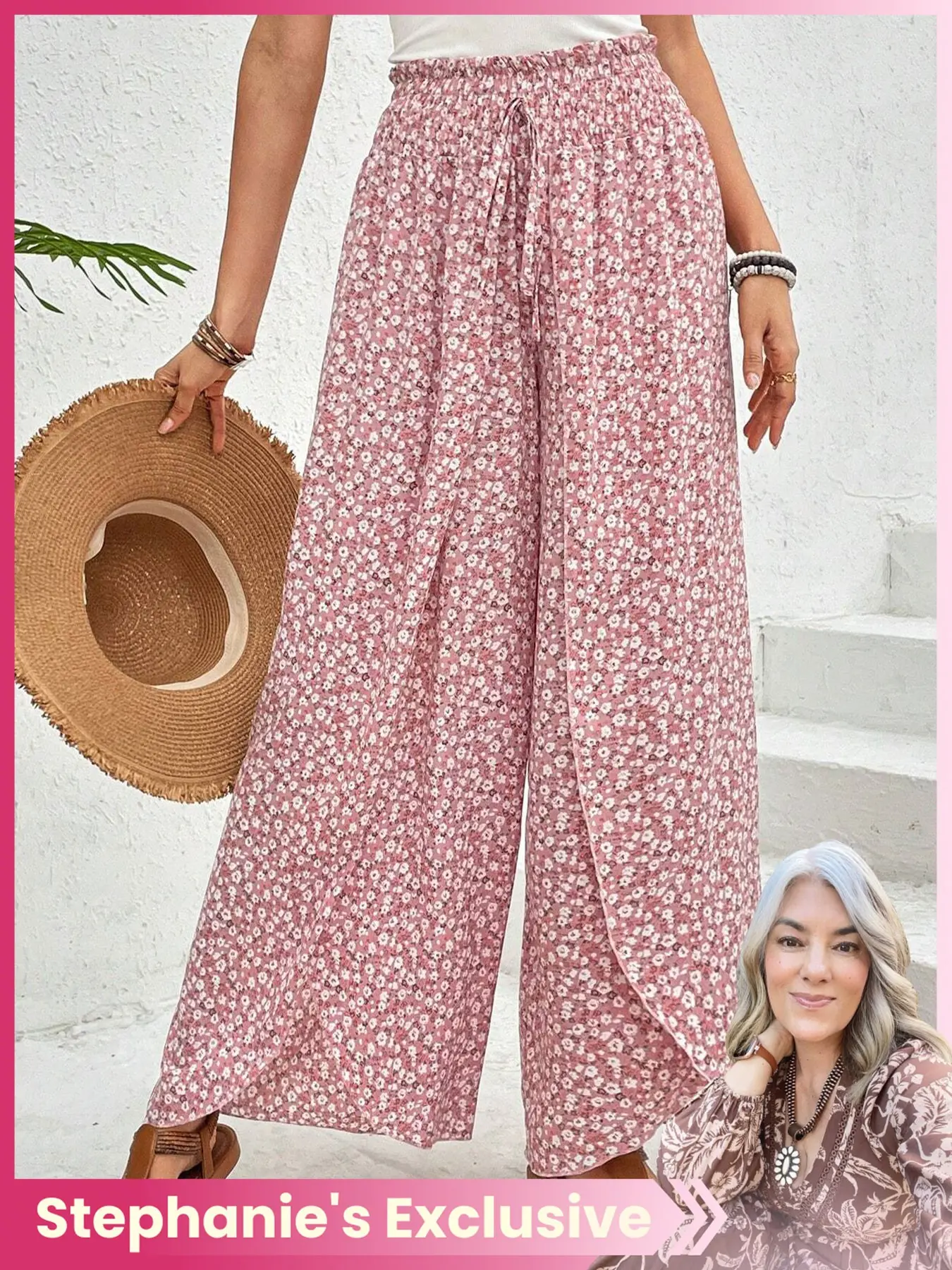 A women's floral Boho fashion versatile Maxi wide-leg skirt with side slit, suitable for summer, suitable for beach, sand, party and other occasions, Boho Skirts