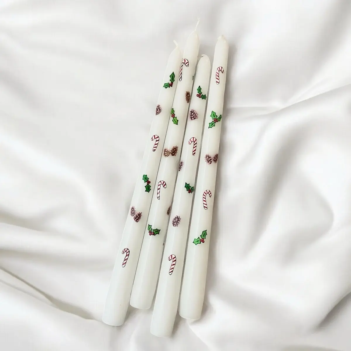 Christmas Taper Candles, Painted Candlesticks, Holiday Painted Candles, Christmas Decor