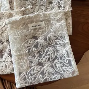 An Apricot Lace Embroidered Single-Layer Drawstring Small Cloth Bag Storage Bag Storage Bag