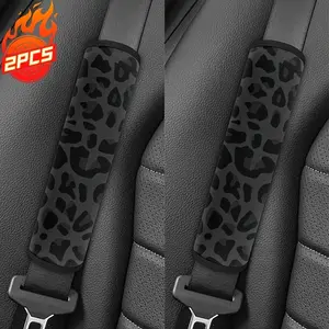 Two sets of black leopard print / butterfly / dog paw / stars and moons seat belt shoulder covers, a pair of car front seat belt covers, comfortable and breathable shoulder covers, Car Interior Accessory