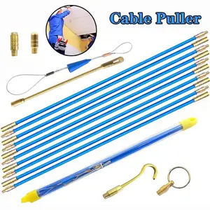Fiberglass Cable Wire Running Rod, Coaxial Electrical Connectable Fish Tape Pull Kit with Hook and Hole Kit, Professional Measuring Instruments