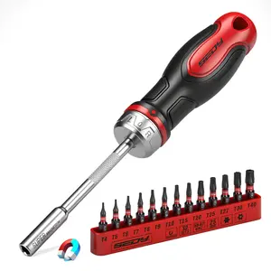 14-Piece 1/4″ Magnetic Ratcheting Screwdriver Bit Set, T4-T40 Torx Bit Set with 1/4 inch Magnetic Bits Driver Multi-bit Ratchet Screw Drivers for Garage, Home, Work, DIY Repair