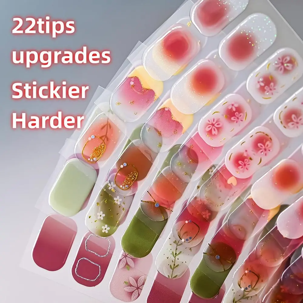 22Tips Semi Cured Gel Nail Wraps 3D UV Gel Nail Stickers Flowers Gradient Color Adhesive Full Cover Designer DIY Manicure Arts &