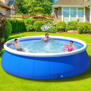 96in Round Inflatable Above Ground Pool, 3–5 Person Backyard Family Swimming Pool, Thickened PVC Mesh Blow Up Pool for Adults & Kids, Easy Setup Outdoor Summer Pool