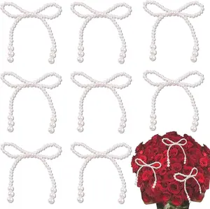 cake shed cake topper gender reveal 8PCS Pearl Bow Decoration for Bouquets Pearl Bow Cake Decor Topper Beaded Bridal Shower Decoration for Wedding Bridal Shower Birthday Wrapper