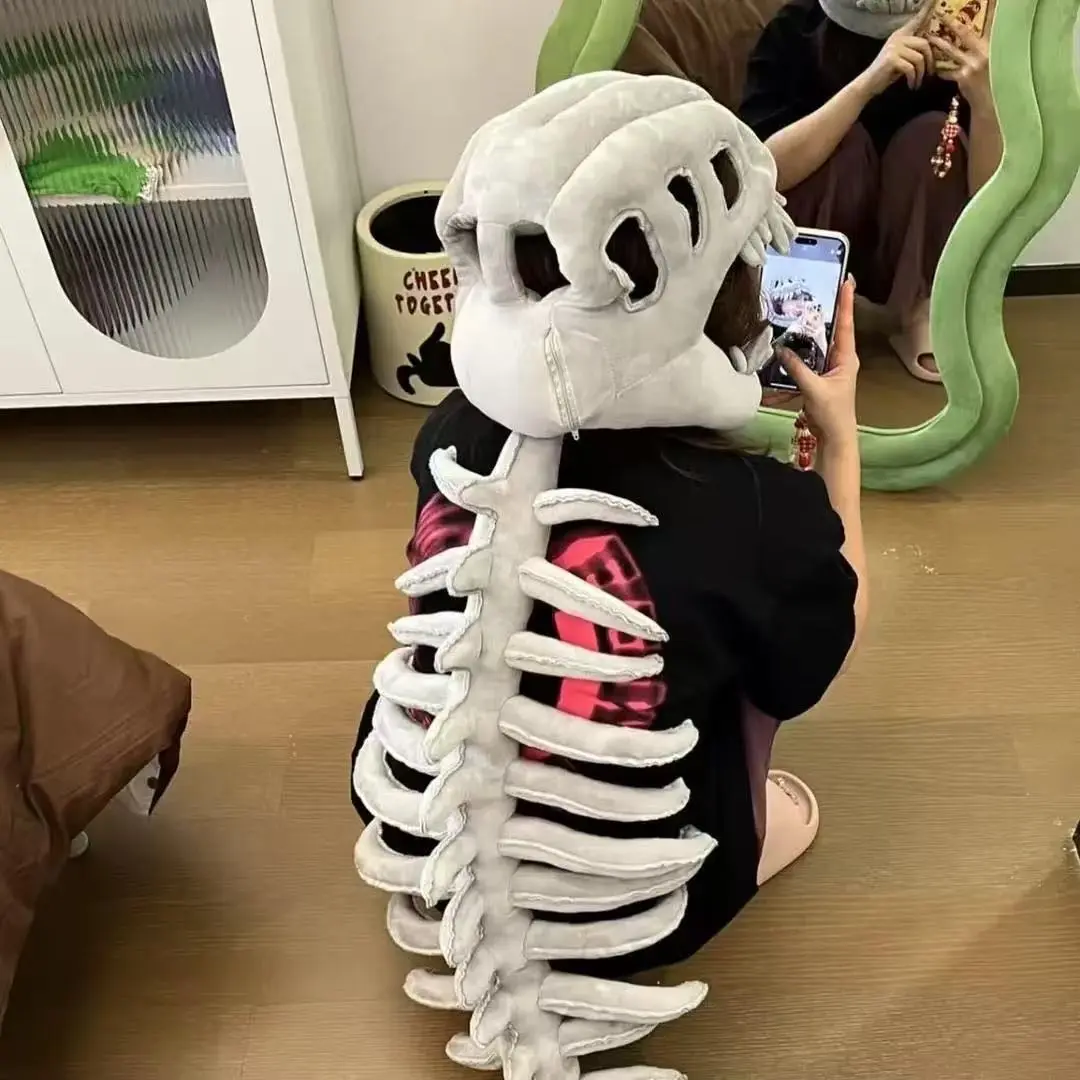T-Rex Dinosaur Skeleton Mask Head Set, Chinese Dinosaur Park Festive & Party Costume Props with Accessories for Children and Adults