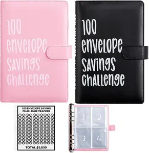 2PCS 100 Envelopes Money Saving Challenge, Envelopes Challenge Binder, Achieving Financial Goals with a Budget Binder and Cash Envelopes, Successfully Reach Your Savings Goals of $5,050 (Pink+Black)