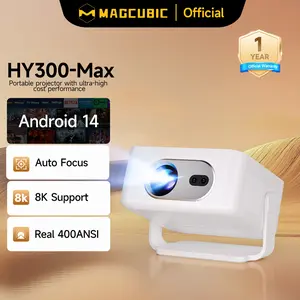 [US warehouse] Magcubic HY300MAX Auto Focus Projector 400ANSI 8K Decode HD Allwinner H726 Android 14 with 0.8:1 Throw Ratio Dual WiFi6 BT5.4 Auto Keystone HDR/HDR10+/HLG Native 720P Built-in Speaker Portable Mini Home Cinema Movie Outdoor