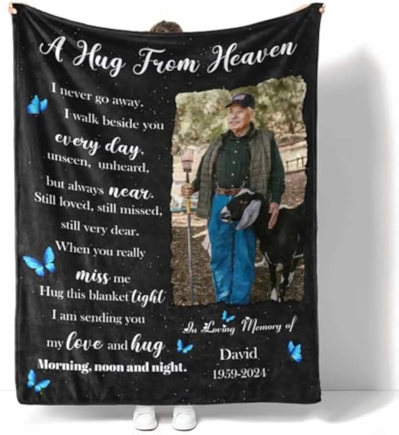 Eyesoul Customized Memorial Blanket with Photos - Made in USA, Meticulous Stitch, Personalized Sympathy Remembrance Memorial Gift for Parents, Home/Office & Indoor/Outdoor Use, Television, Multi-Sizes