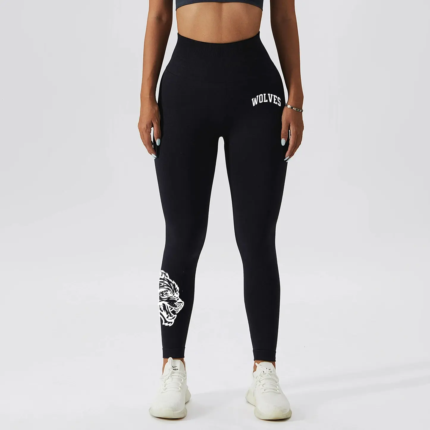 Darcsport Lady's High-Waist Seamless Sports Leggings, Wolf Head Print, High Elastic, Tummy Slimming, Butt Shaping Bottoms for Running, Yoga, Gym Clothes