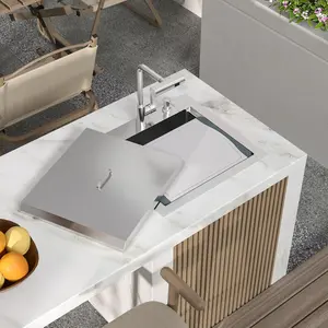 Kichae 21 Inch Outdoor Kitchen Sink - 21" x 20" Stainless Steel Drop Sink 16 Gauge with Pull Down Faucet Combo & Cover for Small Outdoor Kitchens, Bar Prep, and RV Use