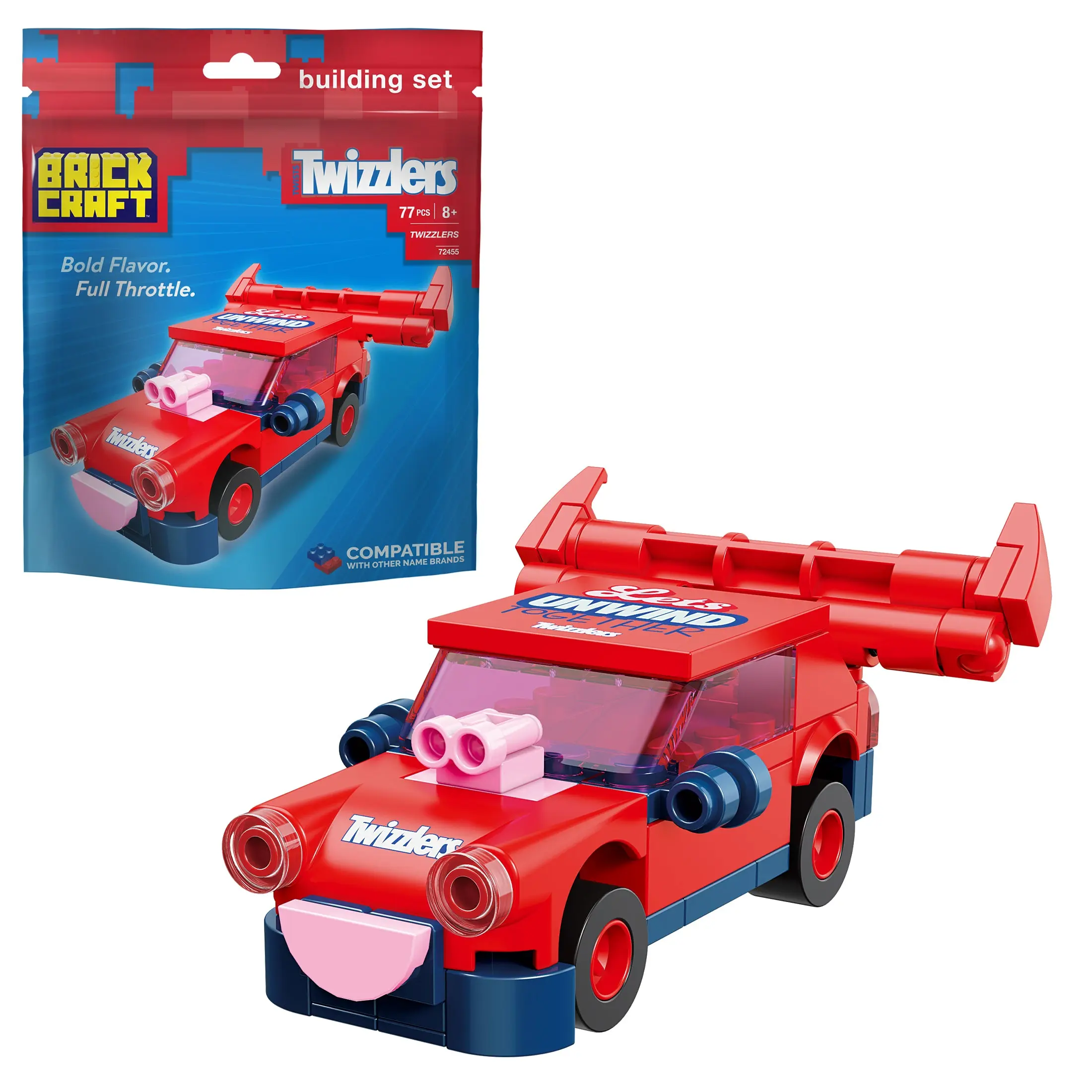 Brickcraft Twizzlers Race Car Building Set, 77-Piece Candy Collectible Model Kit for Kids, Teens & Adults 8+