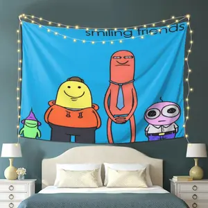 Smiling Friends Style Tapestry |   Soft Fabric Wall Hanging for Studio, Yard & Ceiling Decor, Perfect Gift for Black Humor