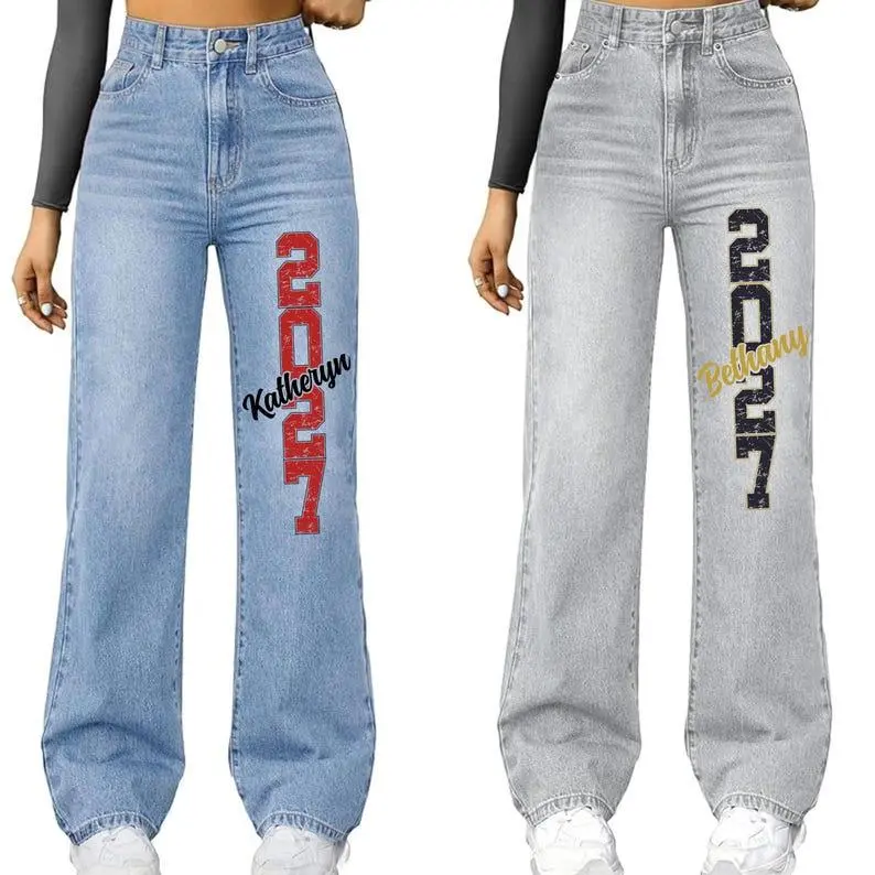 Custom Senior Spirit DTF Iron-On Transfer for Jeans & Denim Jackets | Personalized 2-Color Homecoming Class of 2027 Sparkle Design