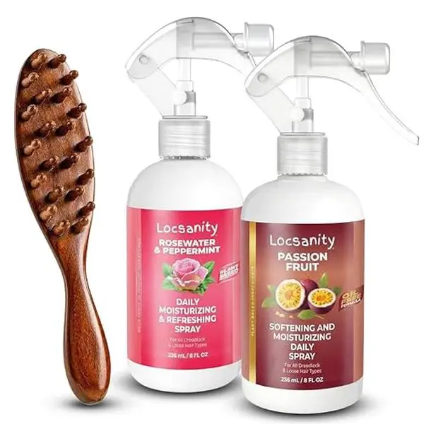 LOCSANITY 3-Piece Loc Care Kit - Plant Based Morning Routine Set with Botanical Spritz, Jojoba Oil, & Brush - Lightweight Hydrating Boost for Sisterlocks, Dreadlocks, Haircare, Moisturizing, Peppermint, Argan