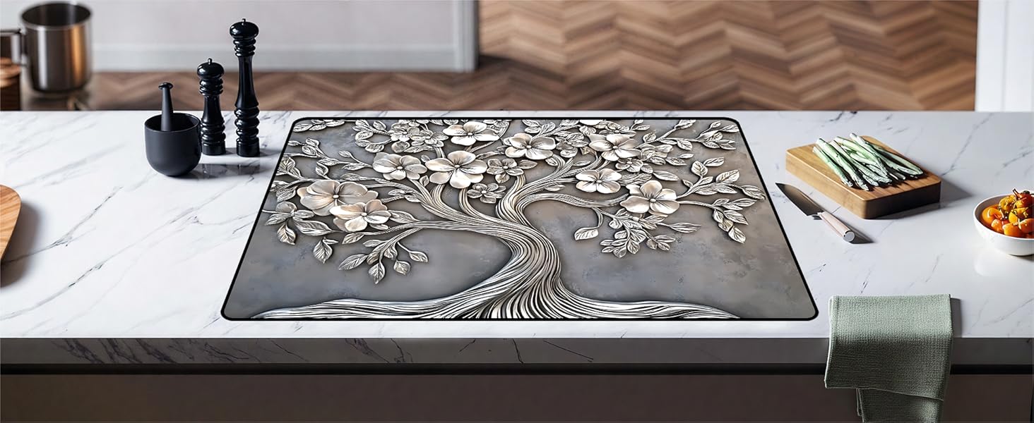 JOYFINITY Heat-Resistant Glass Stove Top Cover with Anti-Slip Rubber Coating – Electric Stove Protector, Scratch-Resistant, Expands Counter Space, Stylish Kitchen Decor (Tree)