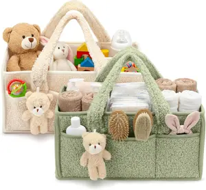 Portable Baby Diaper Caddy Organizer with Handle, Boy-Girl Shower Gift Basket, Storage Bin for Wipes & Newborn Essentials, Car Travel Organizer (Registry Must-Have)