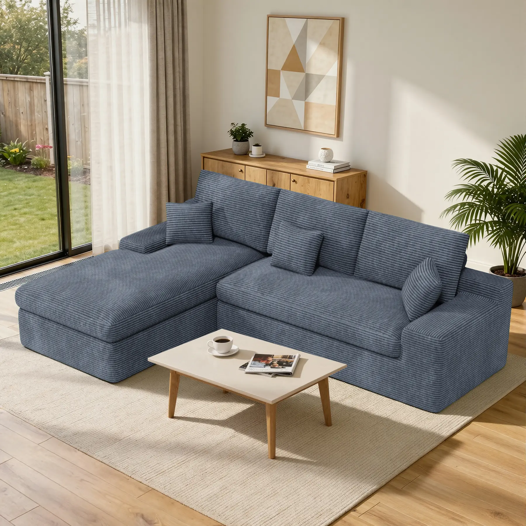 【Shipped in two separate packages】112" Modular Sectional Sofa for Living Room, Convertible L-Shape Couch with Ottoman,Cloud Boneless Couch with Layered Cushion,Green Corduroy