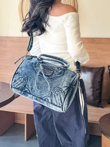 Vintage Denim Motorcycle Bag Large Capacity, Casual Crossbody Shoulder Bag for Women, Casual Commuter Bag, Trendy Handbag for Work and Vacation, Vintage Crossbody Purses