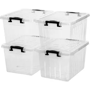 22 QT Clear Plastic Storage Bins with  Stackable and Nestable Storage Boxes with  Large Plastic Storage Containers for Garage, Closet, Kitchen, 4 Packs