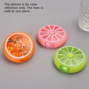 1pc Mini Portable Pill Box With 7 Compartments, Fruit-Style 7 Days Weekly Pill Case