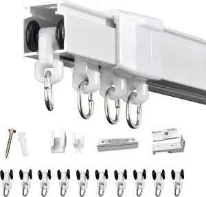 37-142in Telescopic Ceiling Curtain Track System for Curtains,Retractable Measurement Free Heavy Duty Curtain Rail Track Set as Room Divider,Adjustable Sliding Wall Mount  Curtain Track