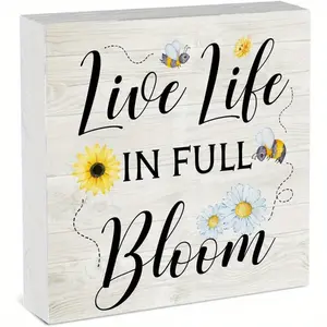 Live Life in Full Bloom Decor Spring Decorations for Home Farmhouse Spring Decor Spring Decor for Office Spring Tiered Tray Decorations Rustic Home Decor Rustic Farmhouse Design 5 x 5 inches