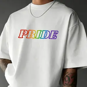 Pride Rainbow Letter Print T-Shirt, LGBTQ+ Pride Month Casual Top Shirt Round Neck
