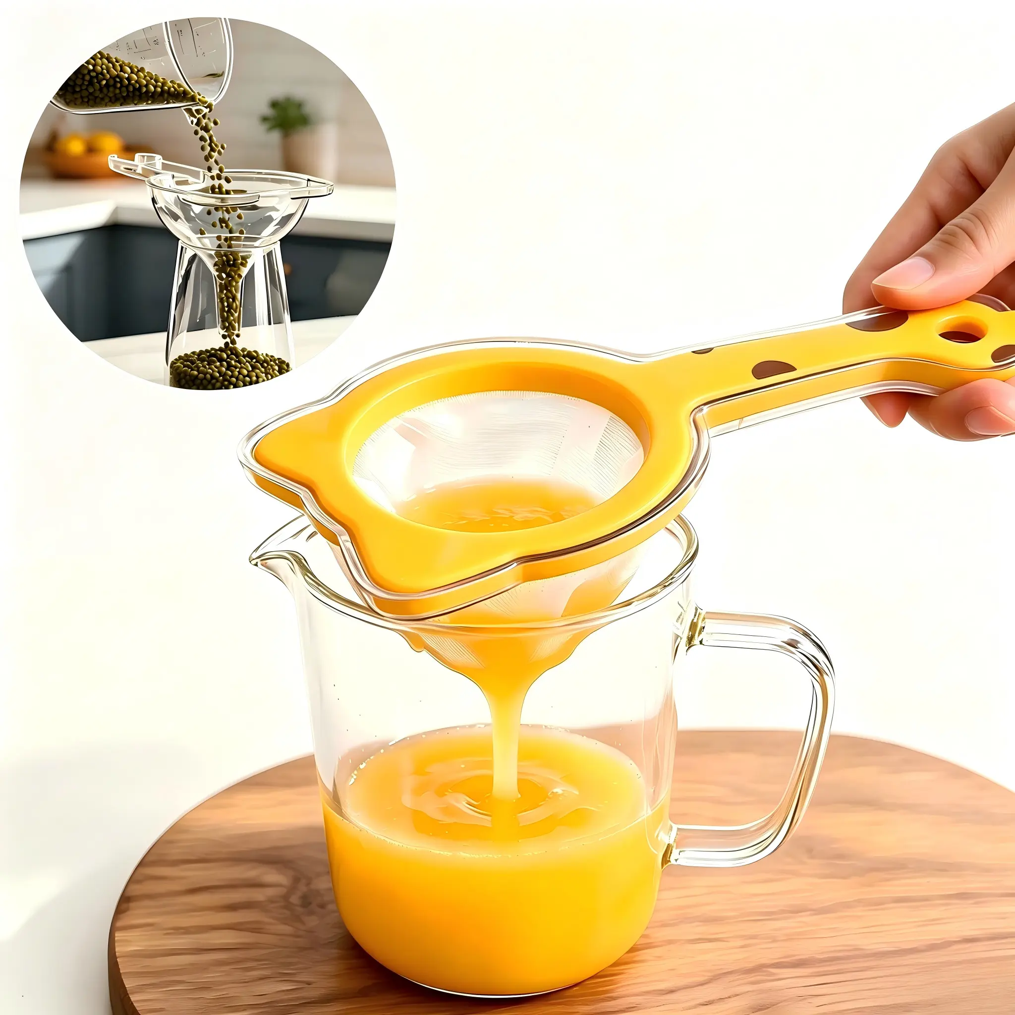 2-in-1 Detachable Ultra-Fine Mesh Strainer-Funnel, Functional ABS Plastic Kitchen Sieve & Colander, Food-Grade Everyday Use Utensil for Flour Sifting, Juice Filtering, Detachability