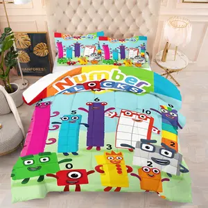 Christmas bedding set with colorful number block print, including a quilt and 1/2 pillowcase (filling not included). Warm and cozy for winter, a perfect choice for a fun and educational children's bedroom decoration Holiday Gift.